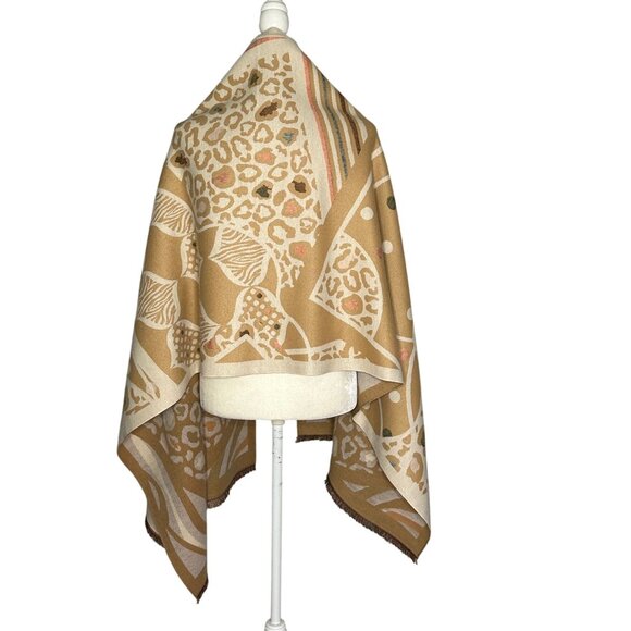 Neutral Leopard Abstract Scarf Shawl Wrap Fall Winter Cozy Layer - Picture 4 of 7